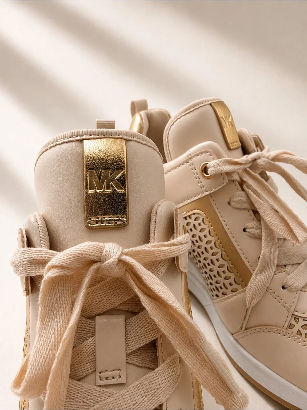 Michael Kors • Georgie Perforated Trainer - Blush Beige, Gold, White -Size 8-1/2